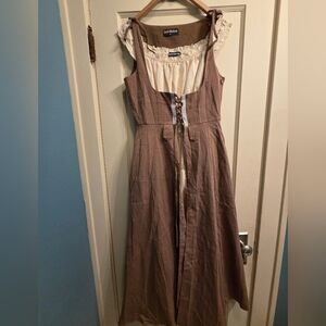 Scarlet Darkness Cream Rennaisance Fair Dress And Brown Overdress